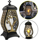 Znicz kapliczka na grób czarno-złota drzewo krzyż elegancki nagrobny lampka cmentarna LED, wysokość 36 cm