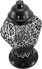 Duży znicz ażurowy na grób lampion czarno-srebrny 36 cm na cmentarz LED, dekoracja nagrobna, światło pamięci, ozdoba