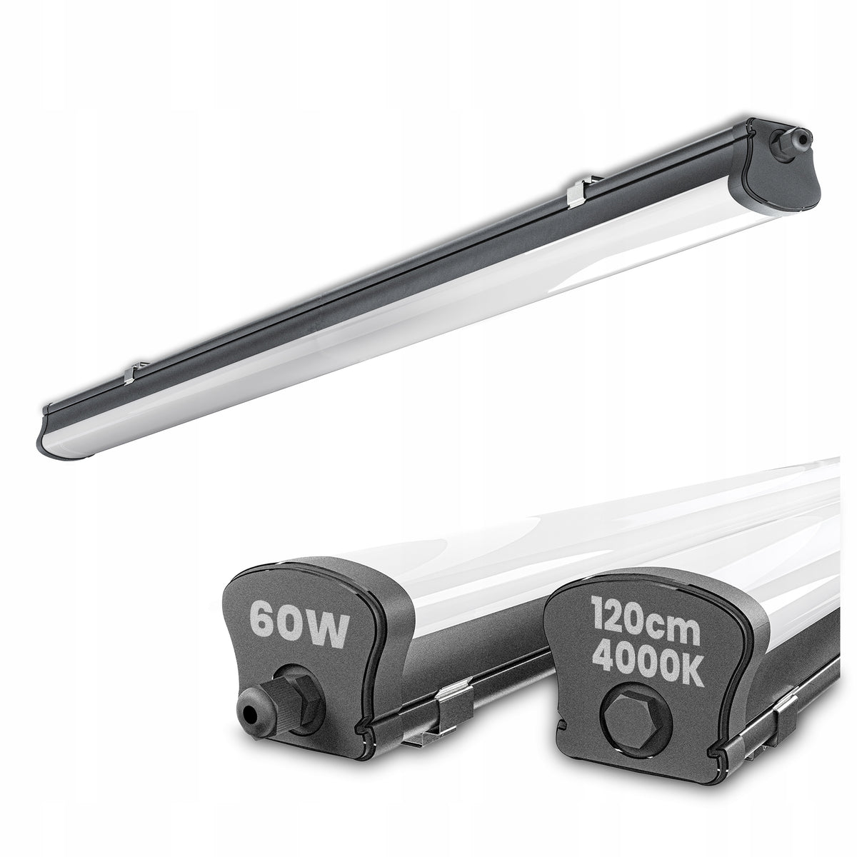 Lampa Sufitowa LED Do Garażu IP65 60W 120cm Warsztatu Oprawa Hermetyczna oświetlenie przemysłowe 5400 lm, zintegrowane