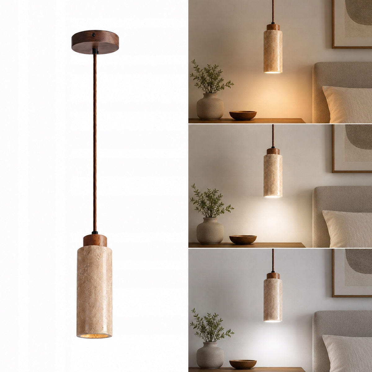Lampa Wisząca Żyrandol z Żółtego Trawertynu Tuba Naturalne Do Salonu E27 oprawa sufitowa kamienna 1 punkt światła 20 W