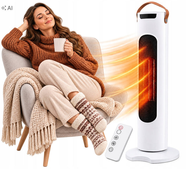 Termowentylator grzejnik kolumnowy farelka 1500W mocny na pilot maksymalna biały