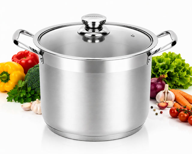 Garnek duży ze stali nierdzewnej 15l gastro indukcja 30cm wysoki rossner do zup i przetworów, z pokrywką, bez powłoki