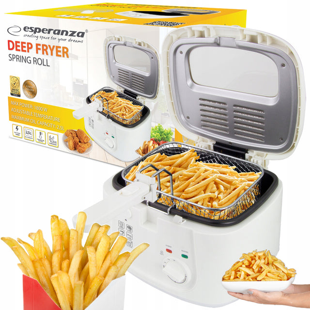 Frytkownica esperanza spring roll 2.5l 1800W regulacja temperatury AGD tradycyjna 1800 w biały
