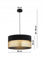 Lampa Wisząca Sufitowa Abażur Żyrandol Czarno Złoty 40 cmLed oprawa do salonu, jadalni, 1 punkt świetlny, gwint E27