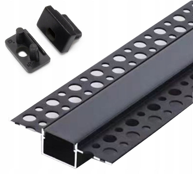 Czarny profil aluminiowy LED 2m płyty karton gips na 2 taśmy podtynkowy listwa do pasków, regipsu i podbitki, podwójny kanał