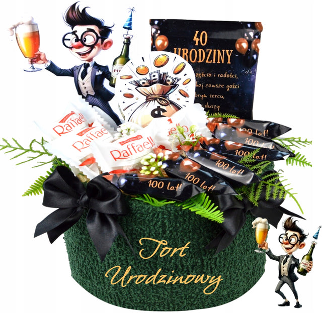Śmieszny prezent na urodziny tort 15 18 20 35 45 50 60 70 90 słodycze komplet ręczników, ręcznik 50x100 cm, gramatura 410-500 GSM bawełniany kąpielowy