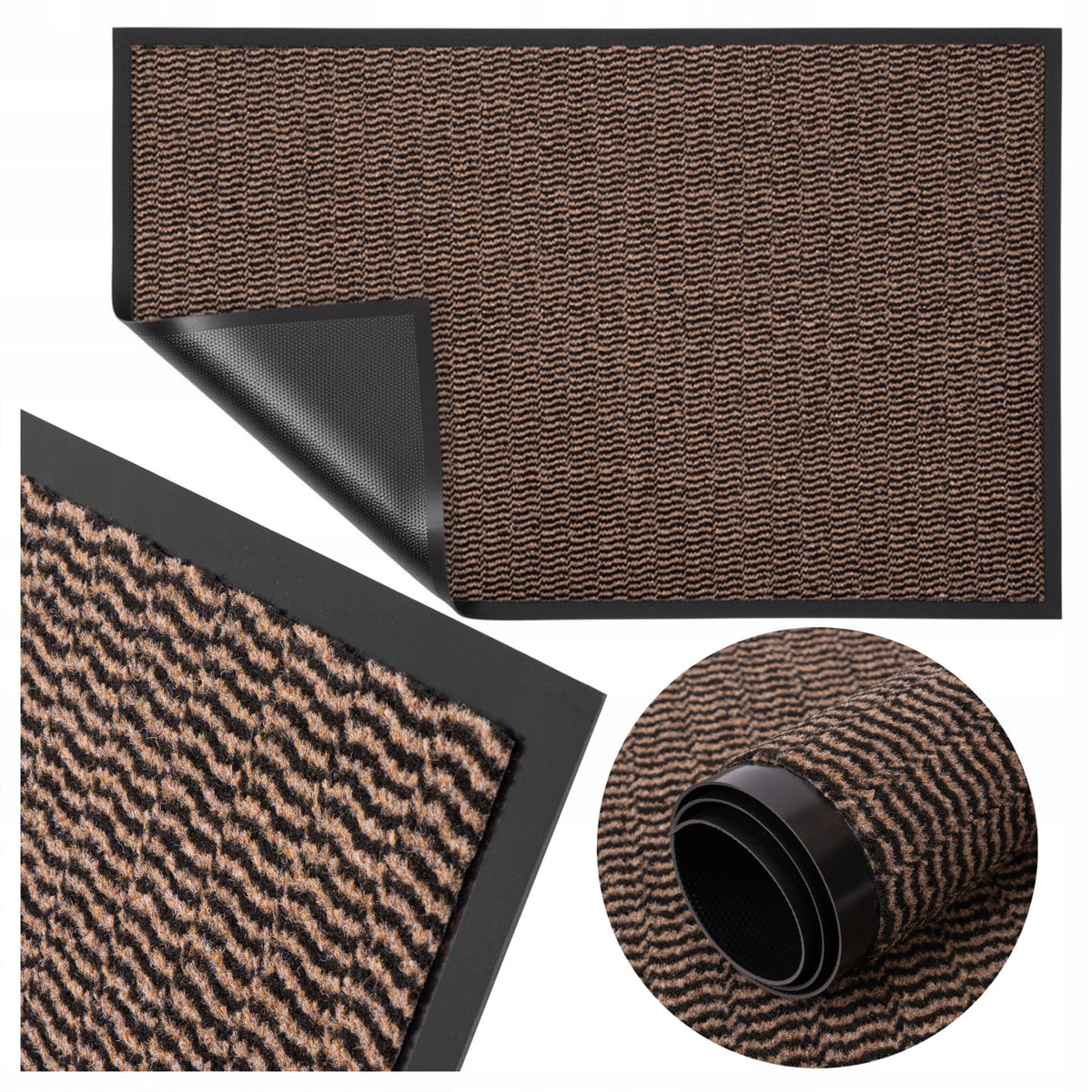 Wycieraczka pod drzwi wejściowa do butów wewnętrzna mata gumowa 80x120 cm chodnik pvc tekstylny brązowy grubość 7 mm