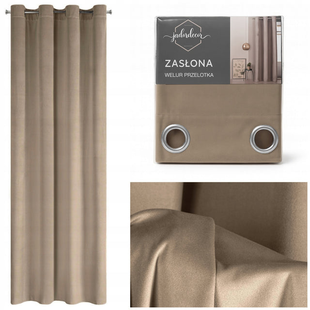 Gotowa Zasłona Welurowa Zasłony Welurowe na Przelotkach 140x250 Ciemny Beż osłona okienna, dekoracja wnętrza, ogranicza światło, gładka