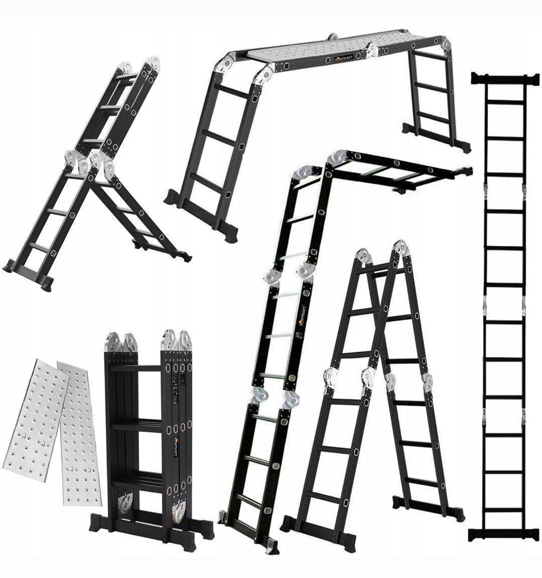 Drabina aluminiowa przegubowa składana wielofunkcyjna 4x3 stab.81cm+podest do domu i warsztatu, udźwig 150 kg, wysokość
