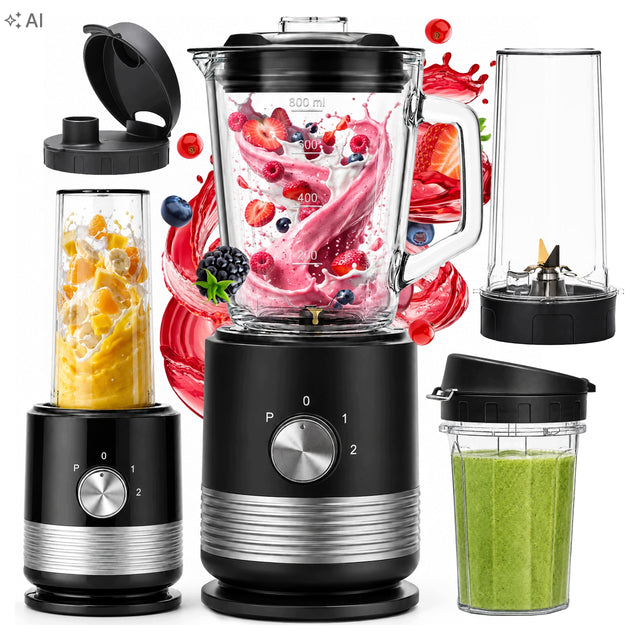Blender kielichowy szklany do smoothie koktajli miksuje kruszy lód 2 bidony