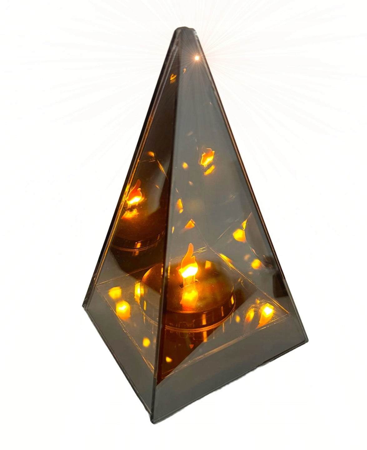 Znicz Lustrzany Lampion Piękny Dekoracyjny Piramida LED 20cm szkło
