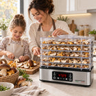 Suszarka do grzybów owoców duża + stalowe sita + termoobieg regulacja 10W1 do ziół i warzyw, 5 poziomów, 600 w, BPA free