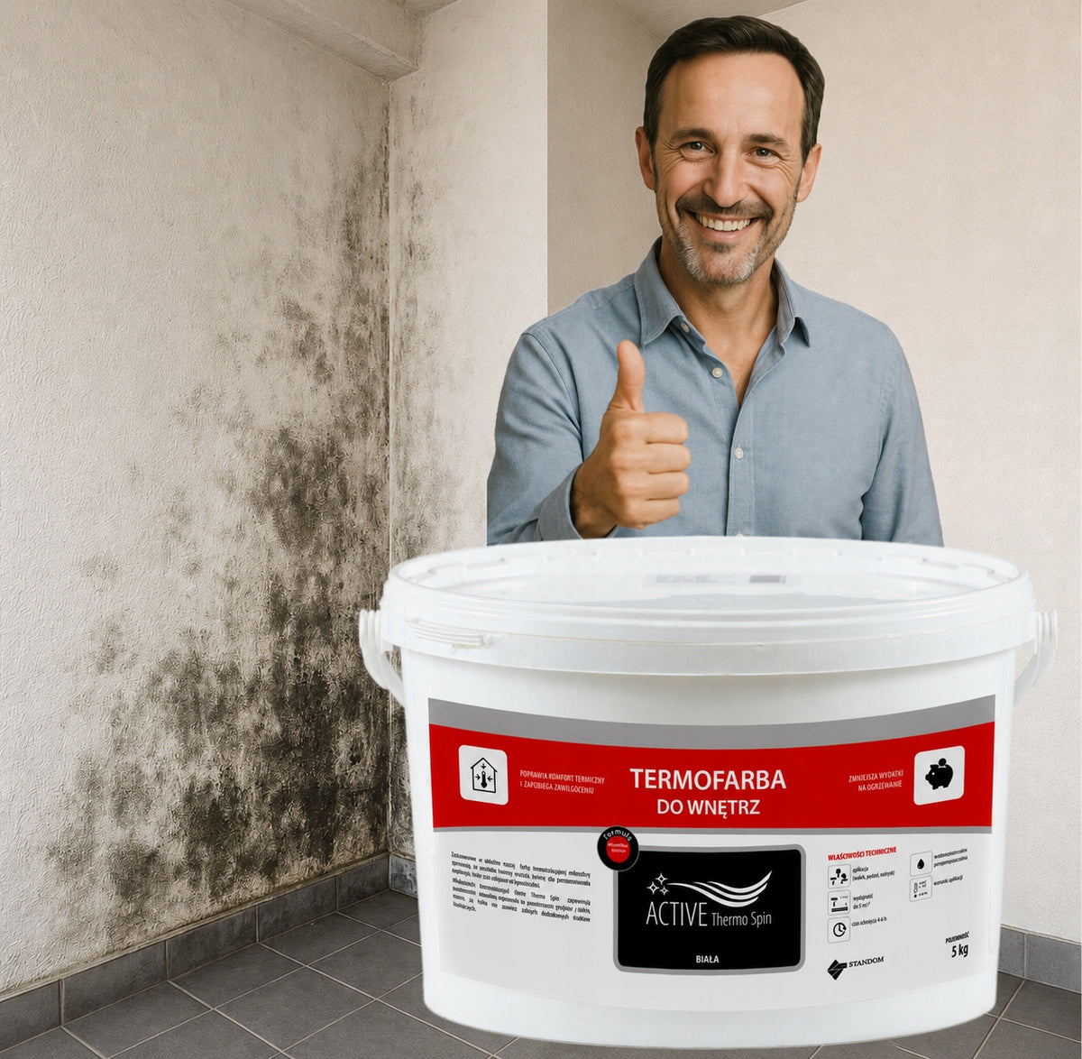Active Thermo Spin– Farba Termiczna Naturalna ochrona przed grzybami *5 kg* akrylowa biała do ścian 5 l
