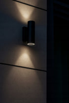 Kinkiet zewnętrzny lampa ogrodowa elewacyjna ścienna wodoszczelna 2x GU10 oprawa aluminiowa czarna do fasady, tarasu i