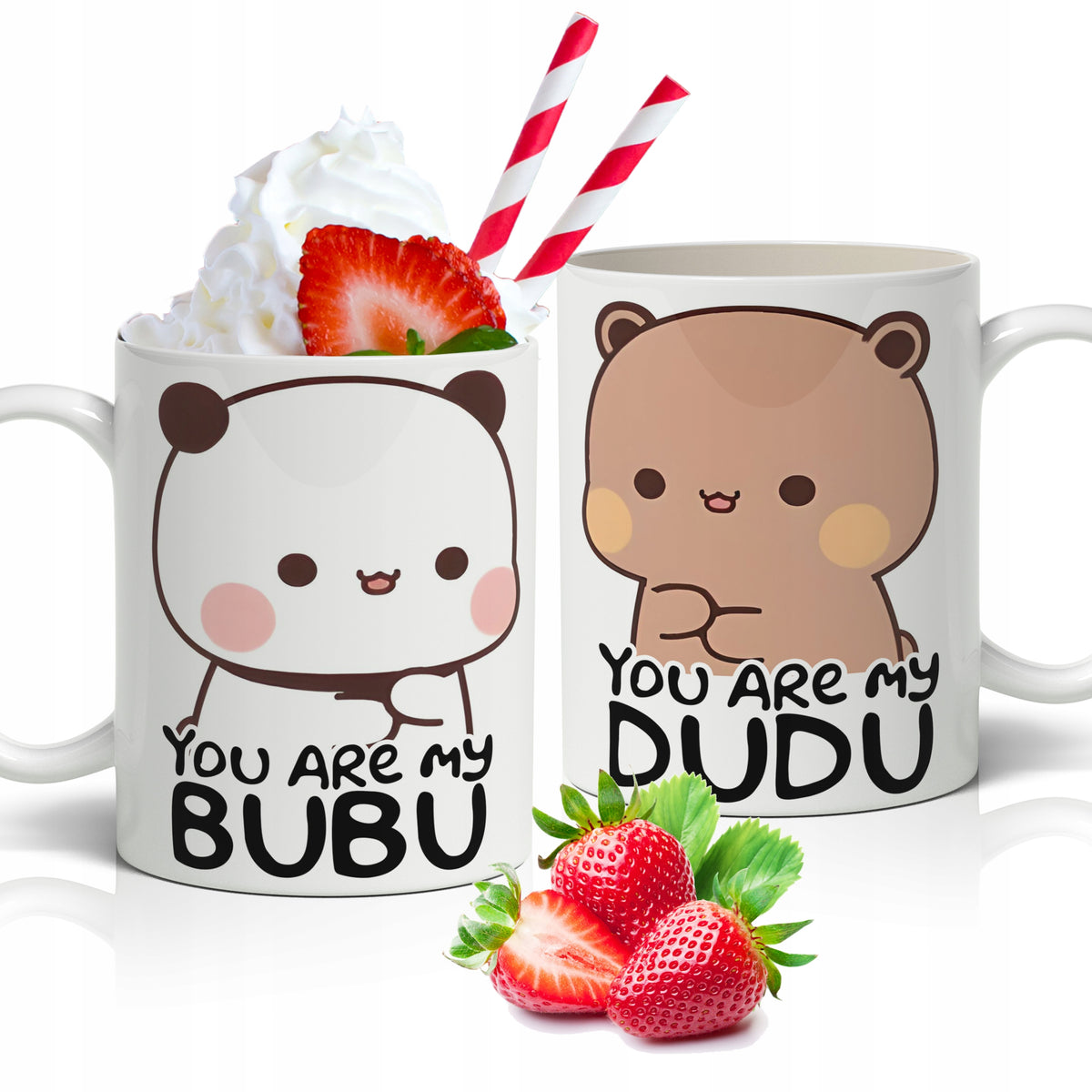 Zestaw 2 kubków białych misie YOU ARE MY bubu i dudu cute bear love MIŚ WZ ceramiczne naczynia do kawy i herbaty 330