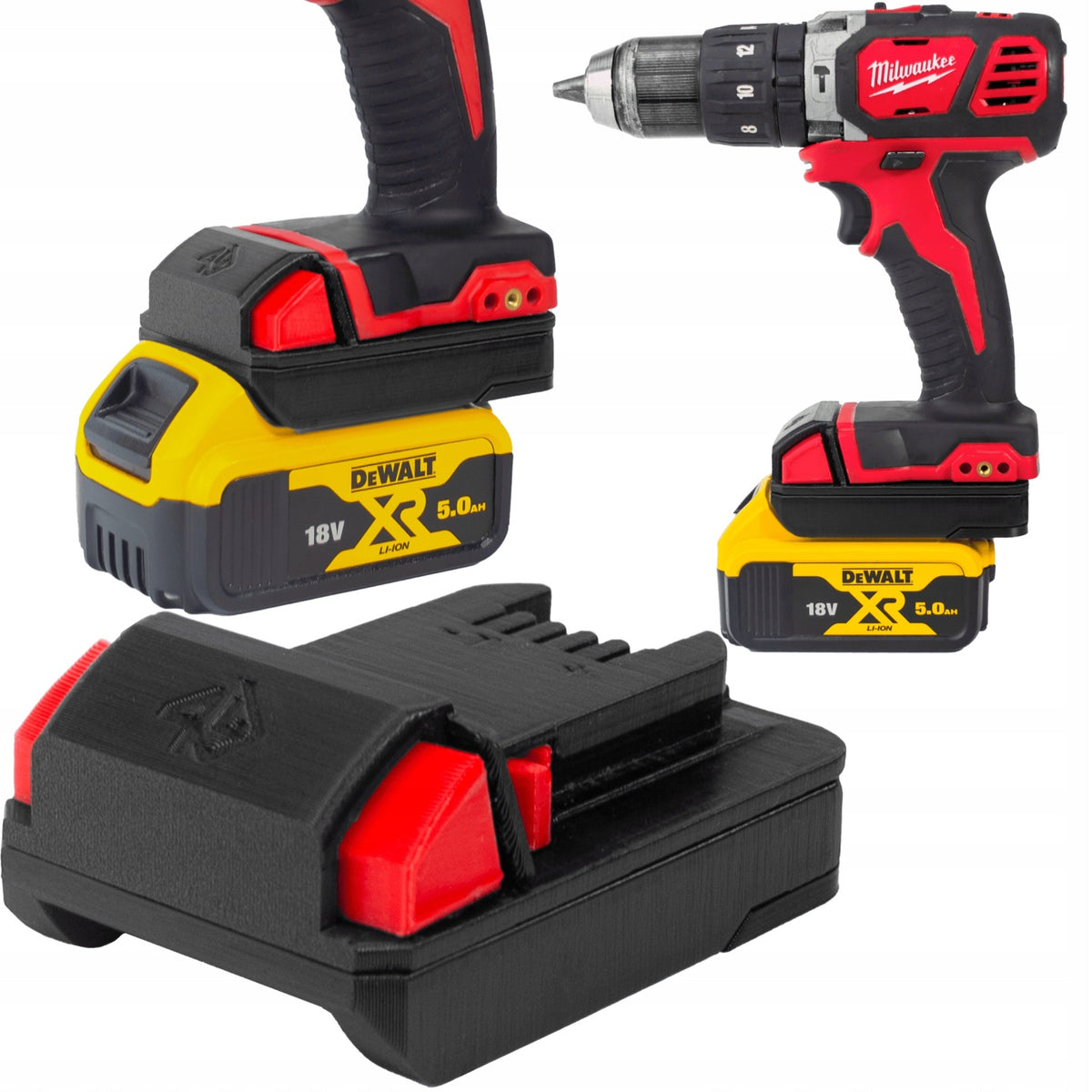 ADAPTER PRZEJŚCIÓWKA Z BATERI DEWALT XR 18V NA NARZĘDZIA MILWAUKEE M18 konwerter akumulatora, zasilanie elektronarzędzi