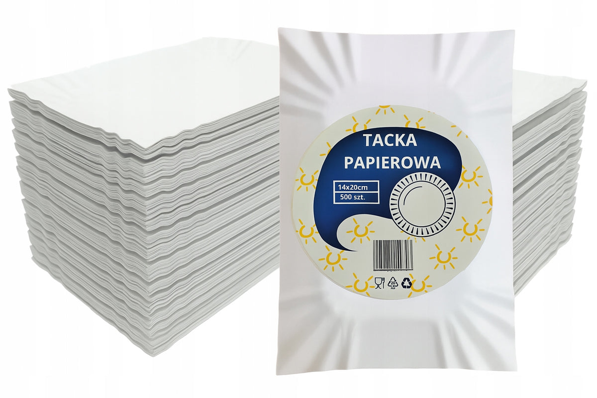 Tacki papierowe jednorazowe 500szt białe zestaw eko papierowa tacka 14x20cm talerzyki do serwowania przekąsek i ciasta