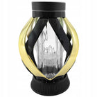 Znicz solarny lampion czarno - złoty nowoczesny znicz wstęga black & gold ledowy na cmentarz, lampka nagrobna 24 cm