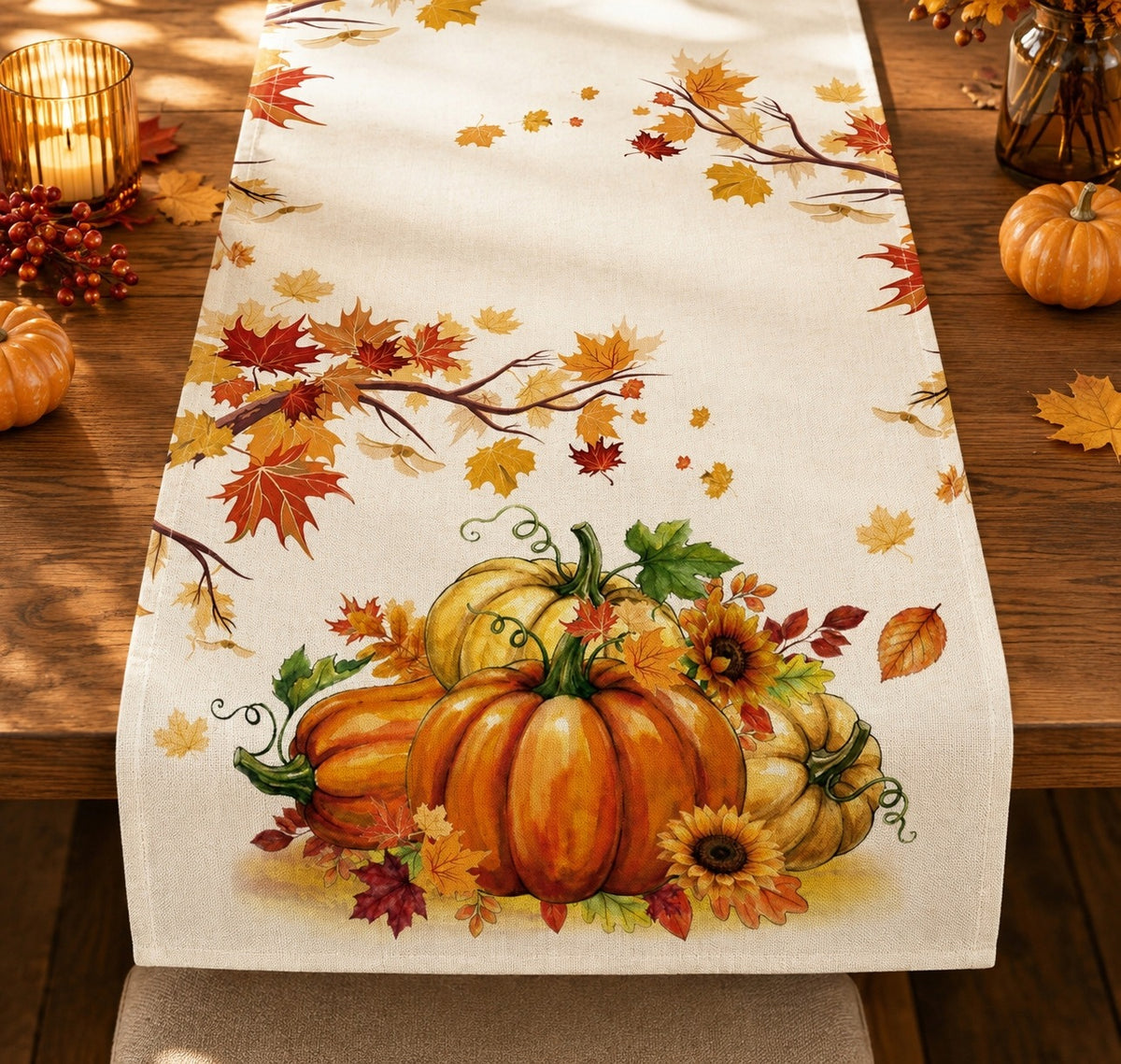 Bieżnik Jesienny Stół 40x180 Dynie Liście Klonu Obrus Dekoracyjny Halloween serweta, nakrycie blatu, tekstylna