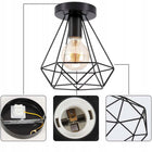 LAMPA DAMENT SUFITOWA PLAFON LOFT KLOSZ DIAMENTOWA E27 zwis metalowy czarny do salonu i kuchni, 1 punkt świetlny, maks