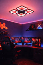 Lampa LED kwadrat sufitowa plafon LED dla dzieci oprawa + pilot + RGB oświetlenie pokojowe, 4 punkty świetlne, czarna