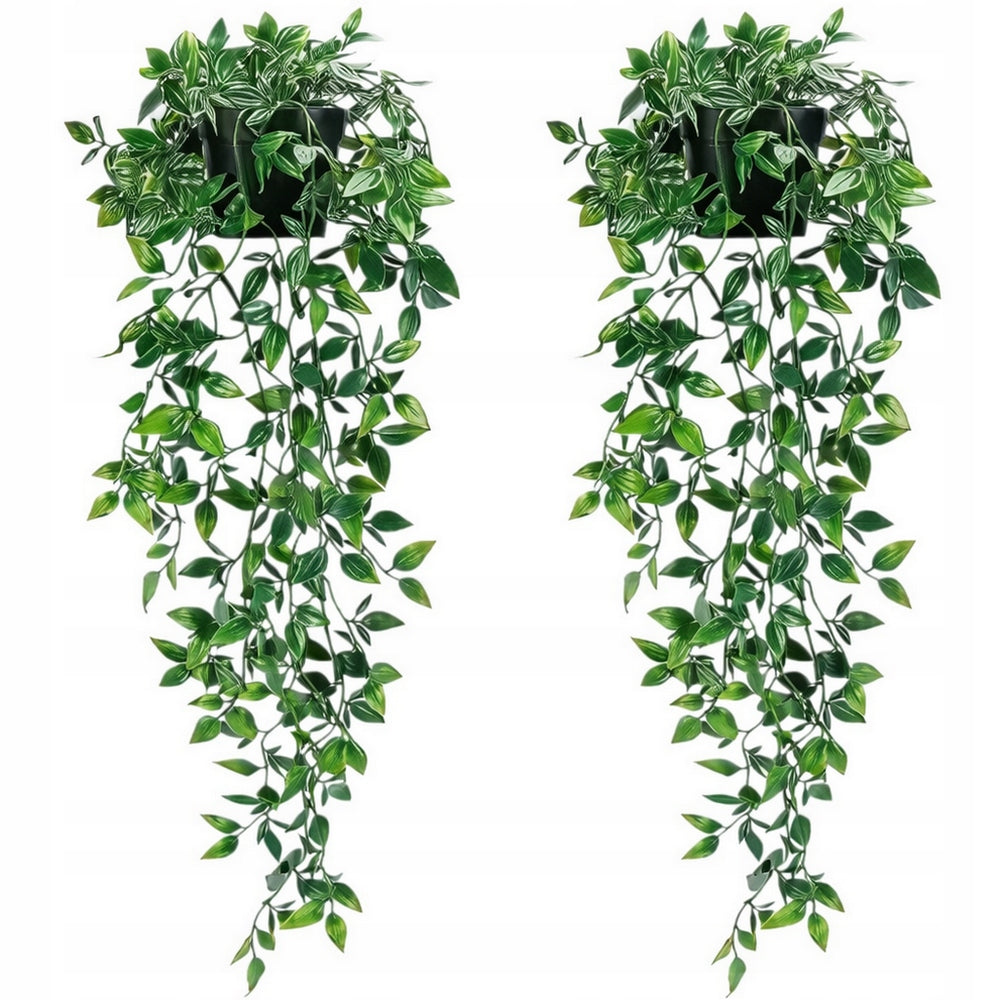 Sztuczne kwiaty rośliny wiszące dekoracyjne do domu ogrodu taras zestaw x 2 pnącza do doniczki, zielona girlanda 74 cm