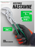 Szczypce nastawne Rockforce 250 mm 10" CrV regulacja przyciskowa żabka do rur i nakrętek, hydrauliczne, warsztatowe