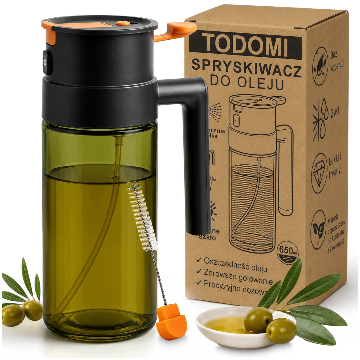 Duży Spryskiwacz do oleju oliwy octu ciemne szkło dozownik 650ml rozpylacz atomizer kuchenny, butelka na płynne