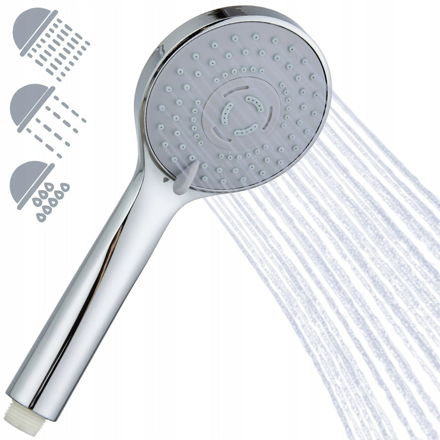 Terra Home Premium srebrny słuchawka prysznicowa okrągła chromowana, 3 funkcje, głowica natryskowa