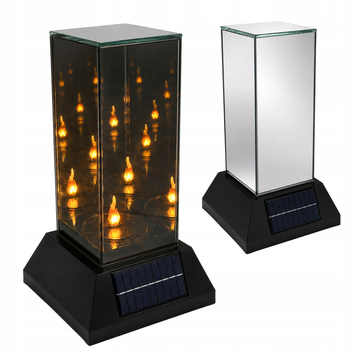 Lampion Solarny Lustrzany efekt płomienia 3d Dzień i Noc 27,5 cm czarny znicz led na cmentarz, nagrobny, ponad 75