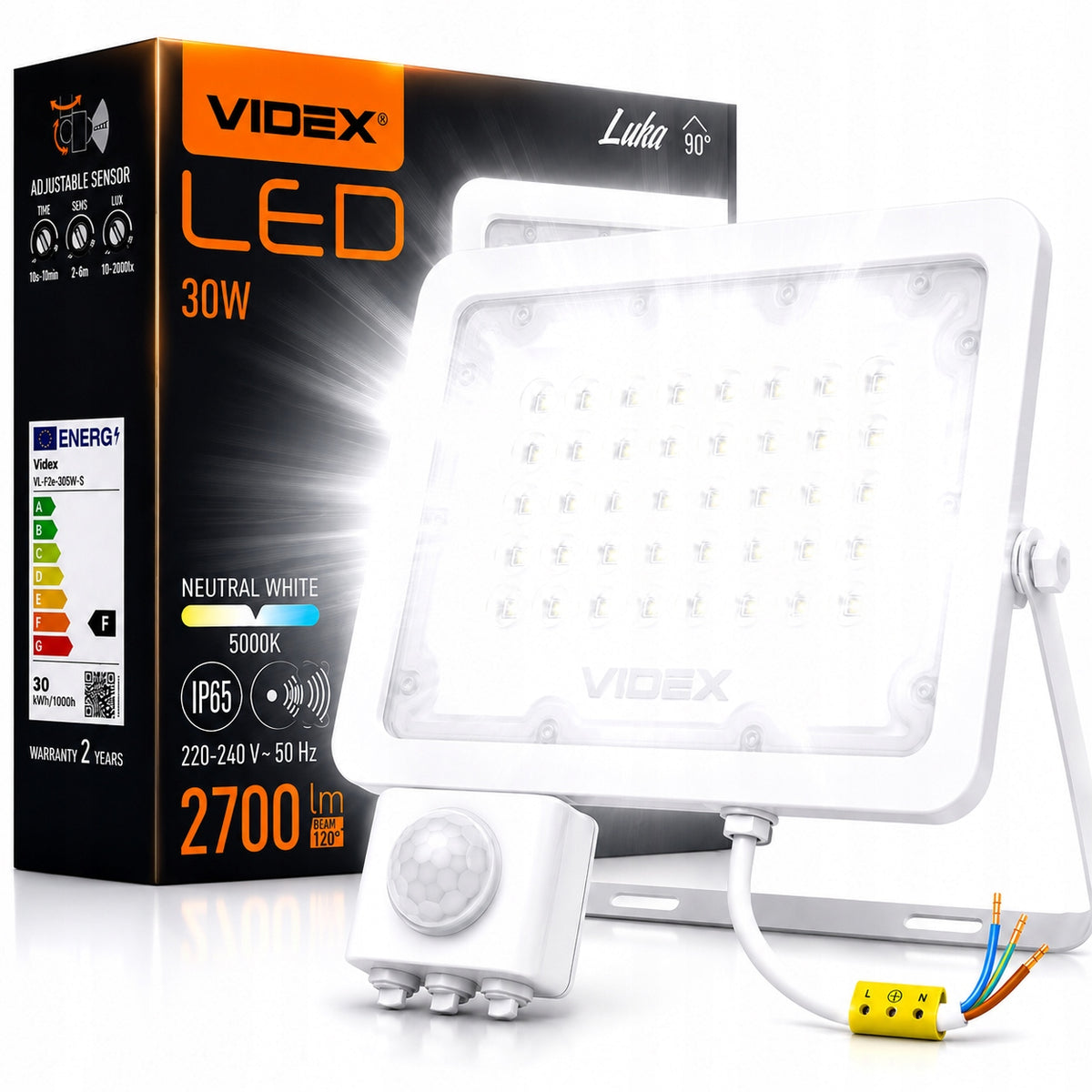 Naświetlacz LED z Czujnikiem Ruchu Halogen Budowlany Reflektor Lampa 30W Oświetlenie zewnętrzne IP65 2700 lm 5000 K