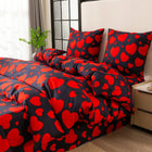Komplet pościeli 160x200 poszewka 70x80 satynowa elegancka serca mikrofibra, zamek błyskawiczny, czarno-czerwona