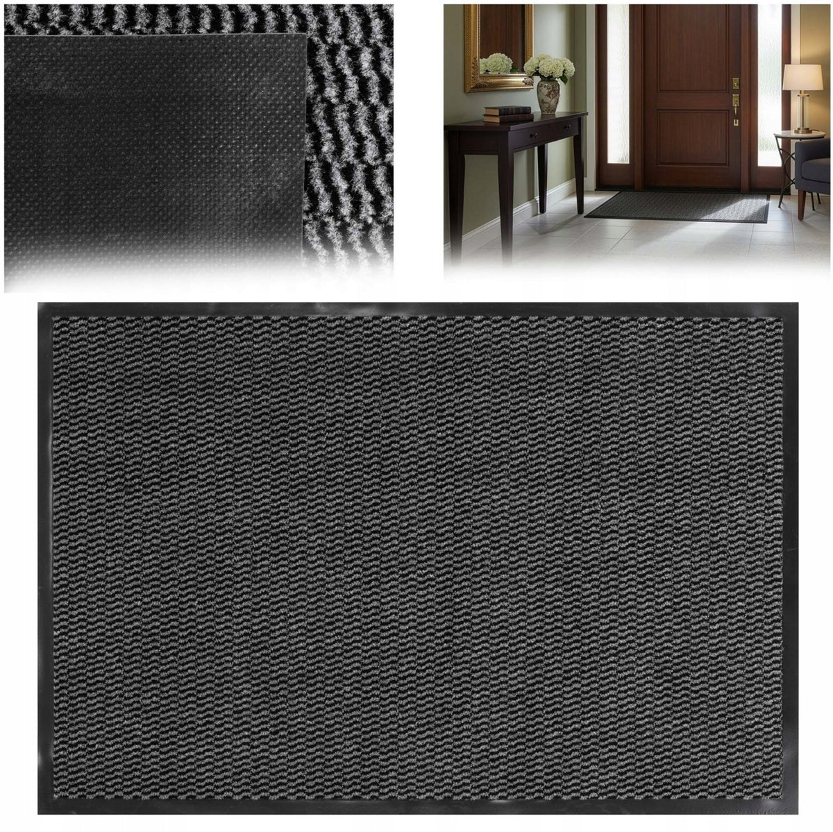 Wycieraczka wejściowa pod drzwi do butów zewnętrzna gumowa mata 60x90cm czyścik do obuwia, pcv czarna 4 mm