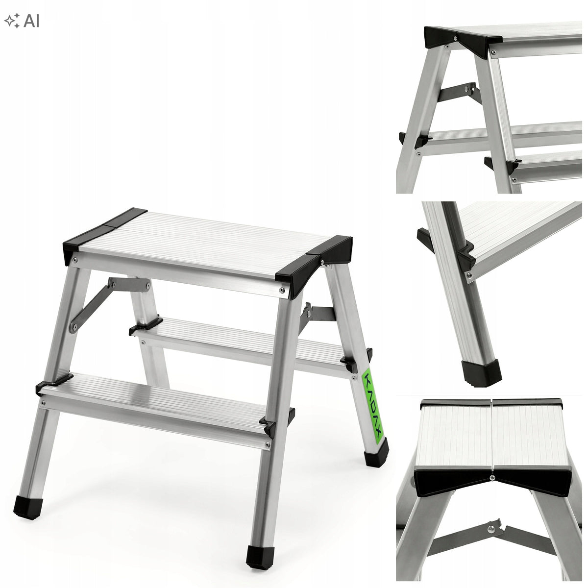 Taboret składany podest drabinka 38cm aluminiowa 2 stopnie 125kg schodki domowe, stołek pomocniczy do sięgania i prac