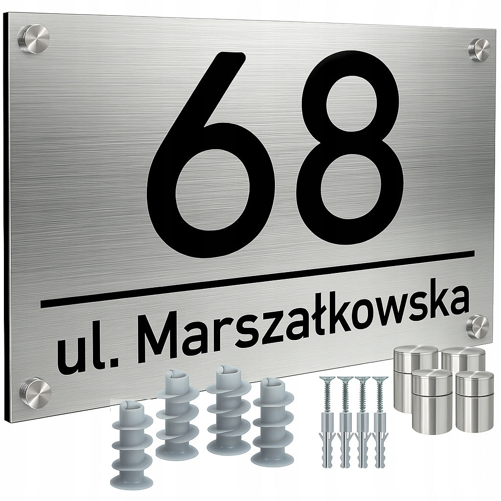 Tabliczka z numerem na dom tablica adresowa aluminiowa numer domu dystanse oznaczenie posesji, szyld wejściowy, 32 x