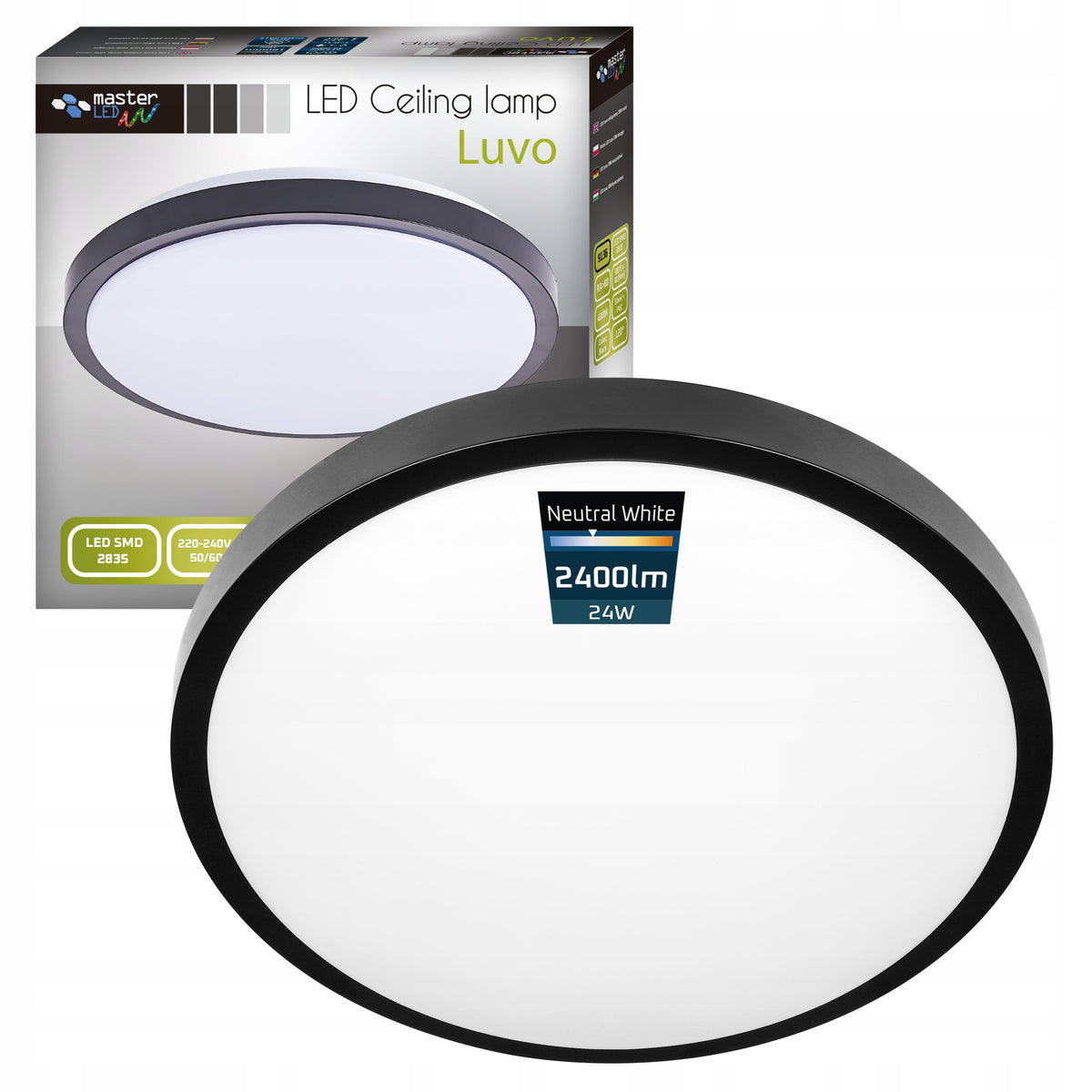 Plafon LED Panel Sufitowy Natynkowy Lampa 24W Okrągły 4000K czarny do salonu, kuchni i korytarza, neutralna barwa
