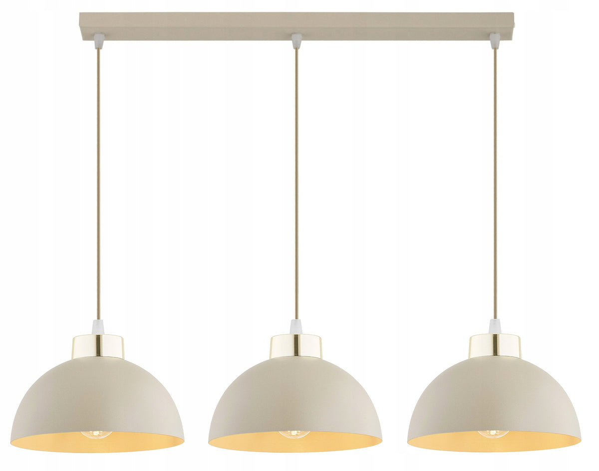 Lampa Wisząca Zwis Plafon Żyrandol Półkula Ecru Beżowa Kaszmir Moon Led metalowa 3-punktowa do salonu i jadalni, gwint