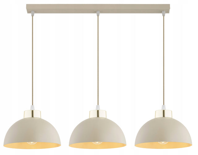 Lampa Wisząca Zwis Plafon Żyrandol Półkula Ecru Beżowa Kaszmir Moon Led metalowa 3-punktowa do salonu i jadalni, gwint E27, szerokość 40 cm