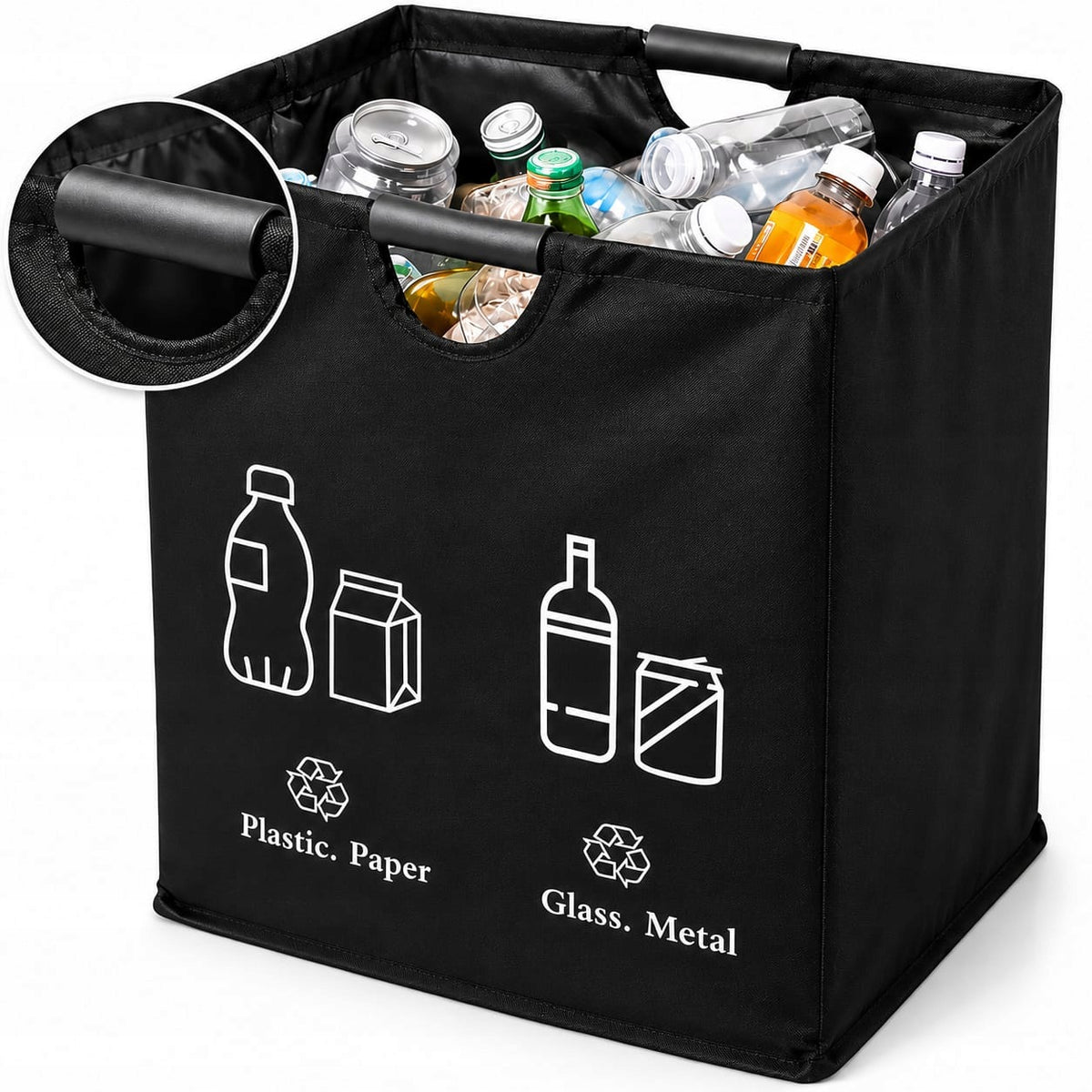 Kosz Do Recyklingu Segregacji Na Butelki Puszki Pojemny Torba z Etykietami sortownik na odpady 115 l do plastiku szkła