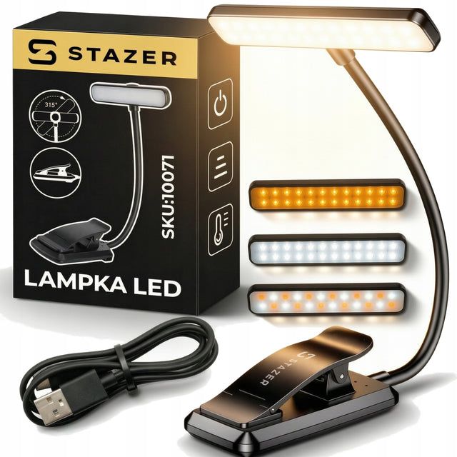 Lampka do czytania książek nocna usb z klipsem bezprzewodowa 24 LED 360° lampa biurkowa akumulatorowa ściemniana do pracy i nauki