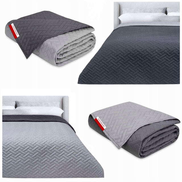 Narzuta Na Łóżko 200x220 dwustronna Pikowana Na Prezent Szary Grafitowy ochrona pościeli, mikrofibra, certyfikat oeko-tex Standard 100