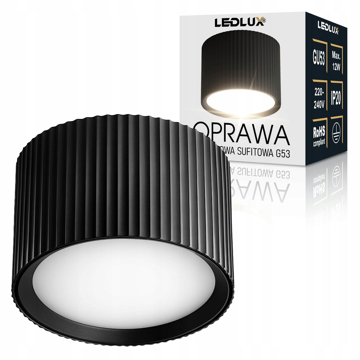 OPRAWA NATYNKOWA Sufitowa HALOGENOWA TUBA LED GX53 Walec SPOT Nowoczesna czarna okrągła lampa do wnętrz, źródło światła