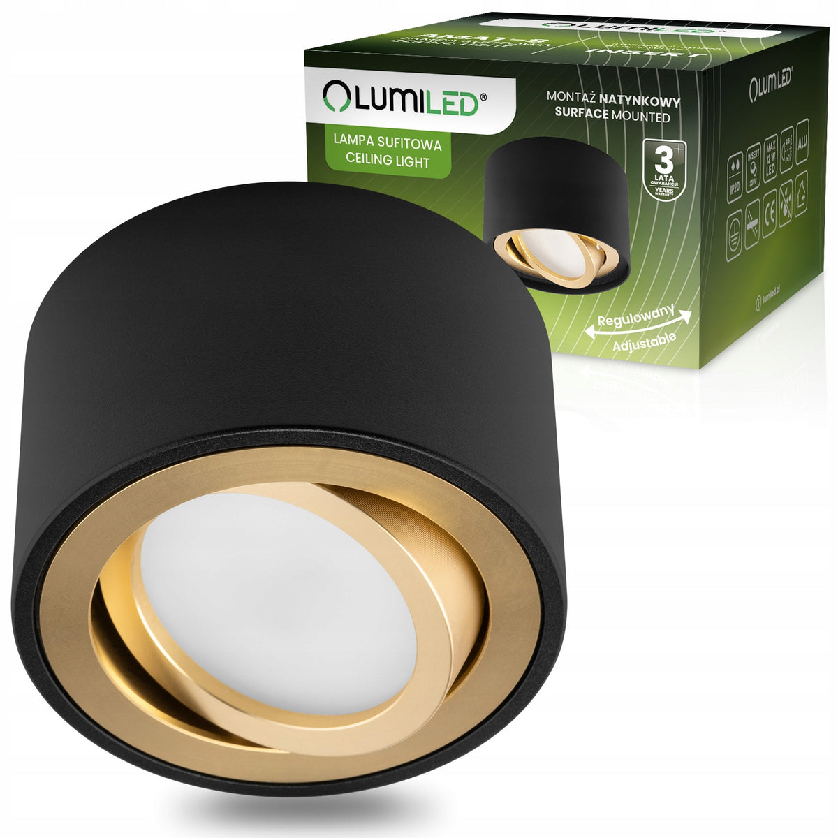 Oprawa Halogenowa Natynkowa Lampa Sufitowa tuba spot LED Ruchoma Okrągła gwintu czarny, żółty z 2 228 sztuk