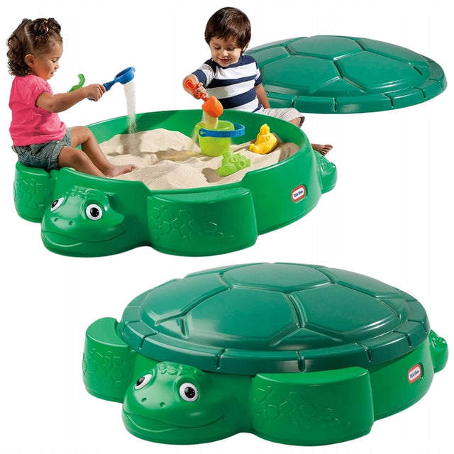 Little tikes zielona piaskownica ogrodowa z pokrywą żółw 2 siedziska 1+ plastikowa kuweta do zabawy w piasku dla maluchów, długość 110 cm