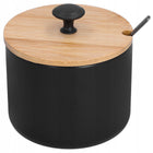 Cukiernica czarna metalowa z łyżeczką 350ml okrągła 10,5 x 11 cm z pokrywką cukierniczka, pojemnik do cukru, do herbaty