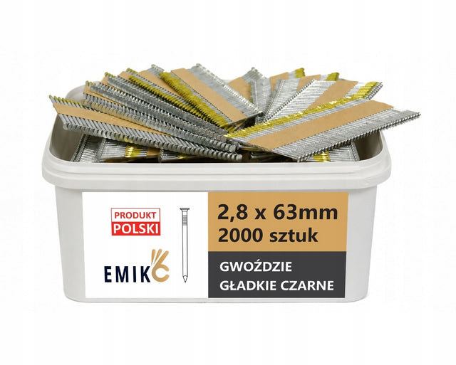 Gwoździe do gwoździarki łączone papierem 2,8x63mm 34° 2000szt Gładkie Cza do drewna, konstrukcyjne, czarne