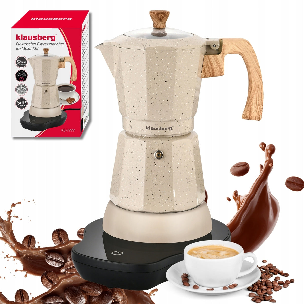 Kawiarka elektryczna Klausberg KB-7999 Moka 6 espresso 500W on/off Beżowa 300 ml 500 w beżowy aluminium, tworzywo