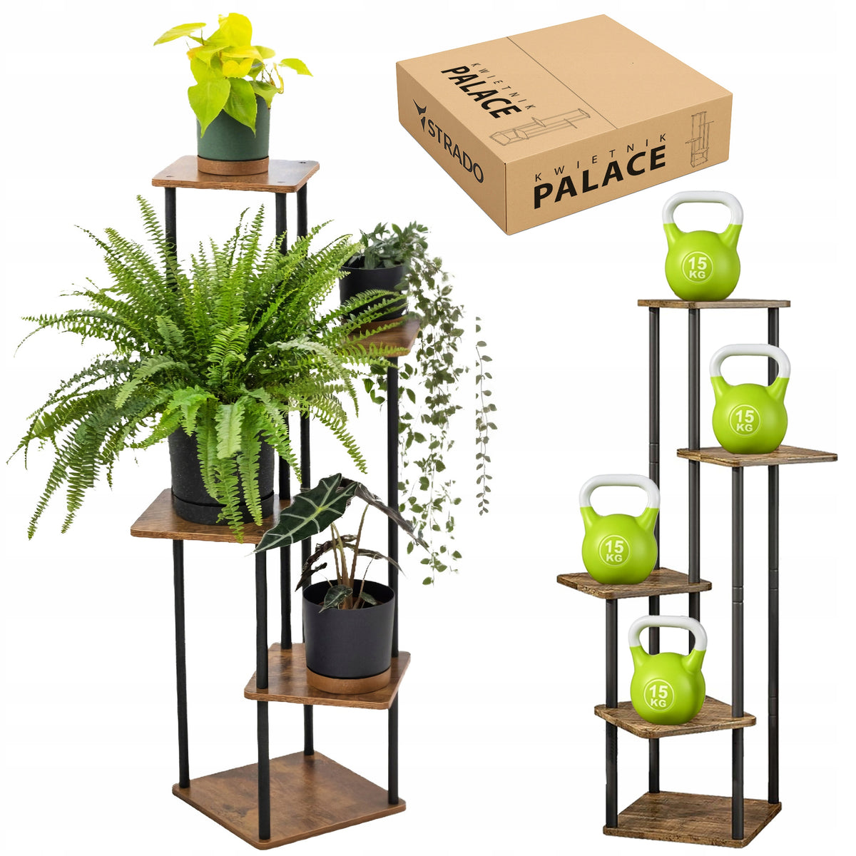 Kwietnik metalowy na kwiaty stojący wysoki 5 poziomów duży 106cm XL palace czarny