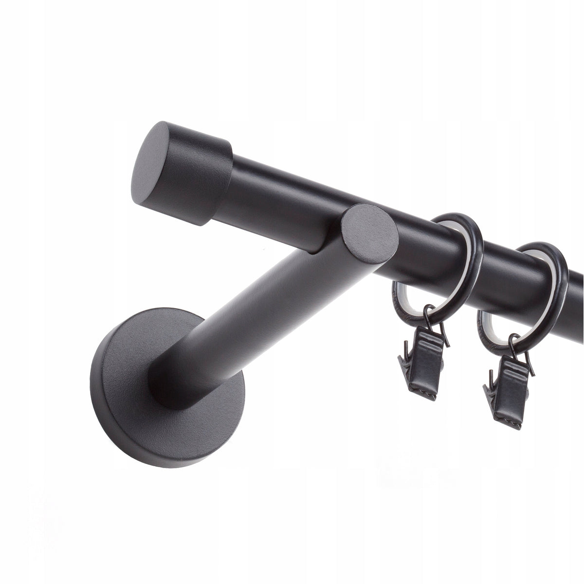 Nowoczesny karnisz pojedynczy simple ciche kółka 19mm / 180cm czarny MAT drążek metalowy do zasłon i firan