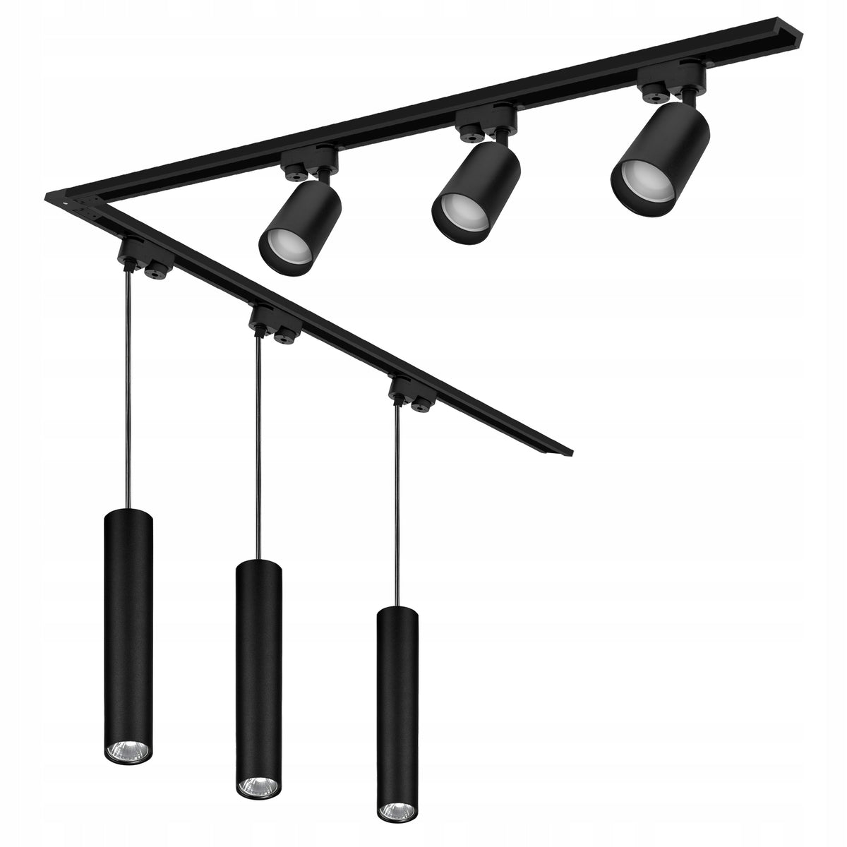 Zestaw Szynoprzewód Szyna 4m + 3x reflektor 3xlampa wisząca Gu10 ledlux system oświetlenia sufitowego czarny 6 punktów